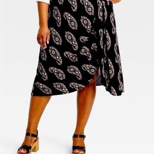 Women's Drapey A-Line Wrap Skirt‎ - Knox Rose Black Paisley XS